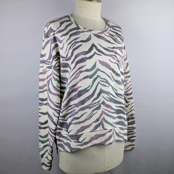 Rails Marlo Sweatshirt Tiger Print Side Zippers Cotton Poly Ivory Gradiant L NWT - Picture 5 of 16